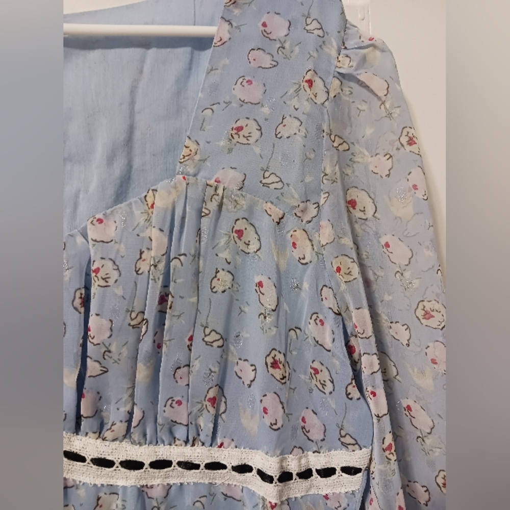Meadowlark Cottagecore Bridgerton Milk Maid Fairy Dress, Sky Blue NWOT Sz L? - Picture 6 of 13